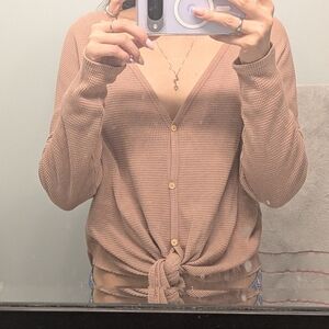 Aritzia Babaton Pink Cotton Button-Up Tie Cardigan